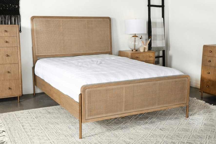 Arini 4 Piece Queen Panel Bedroom Set - Sand Wash And Natural Cane