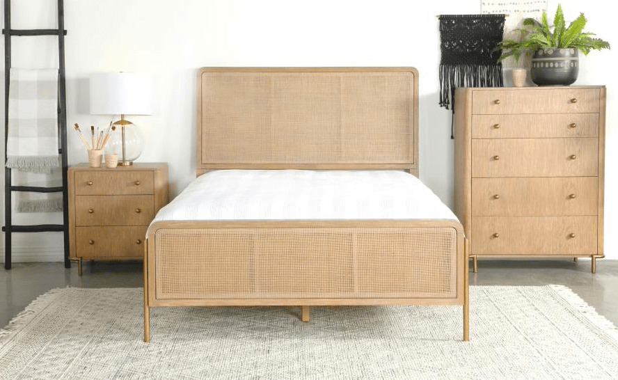 Arini 4 Piece Queen Panel Bedroom Set - Sand Wash And Natural Cane