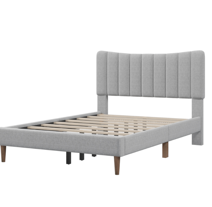 Bed Best Platform Bed Frame with Vertical Channel Tufted Headboard in Gray