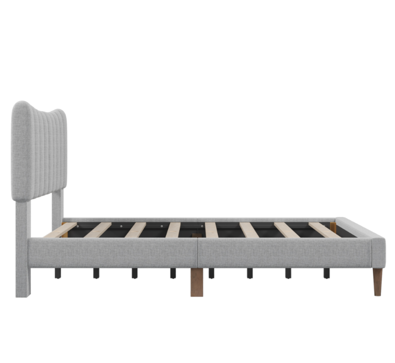 Bed Best Platform Bed Frame with Vertical Channel Tufted Headboard in Gray