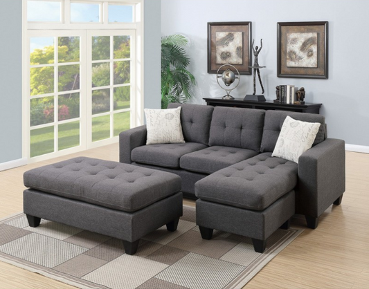 Borus 81" 3 Piece All-In-One Sectional & Ottoman Set - Gray