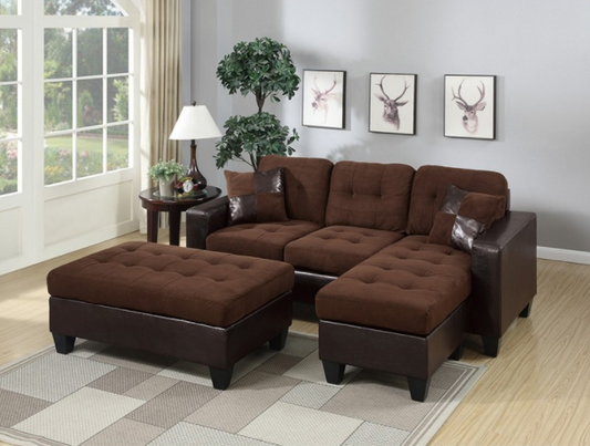 Borus 81" 3 Piece All-In-One Sectional & Ottoman Set - Brown