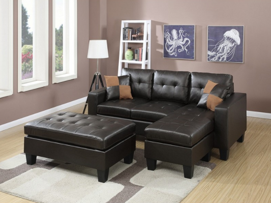 Borus 81" 3 Piece All-In-One Sectional & Ottoman Set - Espresso