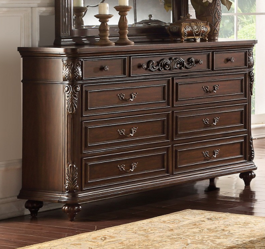 Terrell Traditional Style 9-Drawer Dresser - Brown Cherry