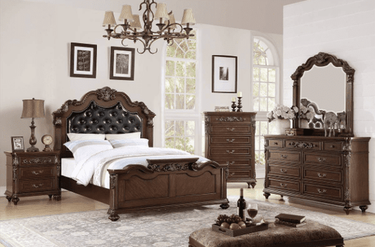 Terrell Traditional Queen Camelback Bed with Padded Headboard - Brown Cherry