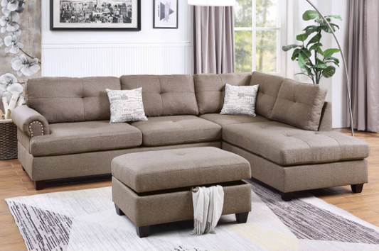 Parker Reversible Sectional & Storage Ottoman Set - Mocha