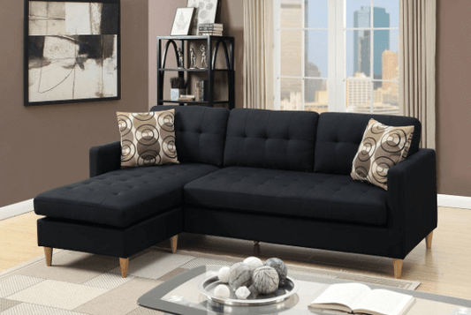 Lance 86" Mid-Century Modern Sectional with Peg Legs - Black