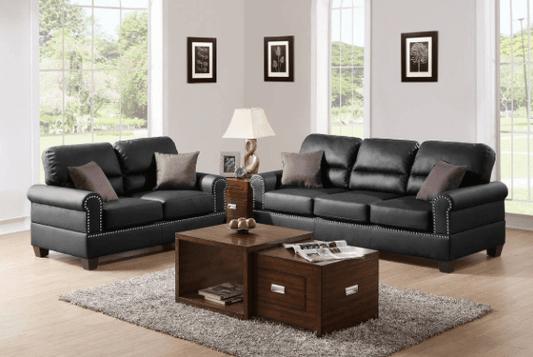 Linkon 2- PIece Sofa & Loveseat Set in Black Faux Leather