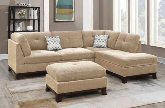 Clint Modern Chenille Sectional & Ottoman Set - Camel