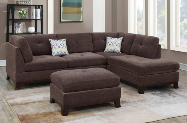 Clint Modern Chenille Sectional & Ottoman Set - Dark Coffee