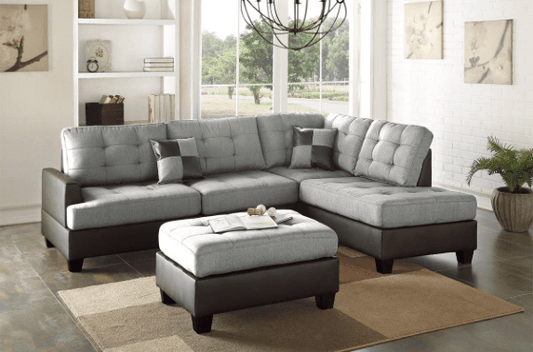 Duke Reversible Linen Sectional & Ottoman Set - Gray & Espresso