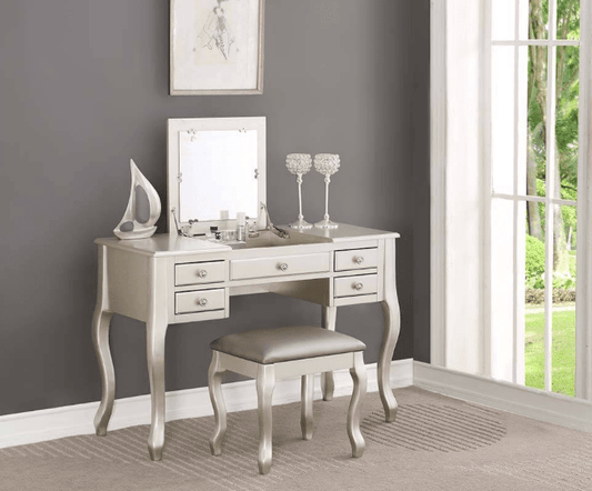 Katinson 2 Piece Vanity Set with Stool - Silver