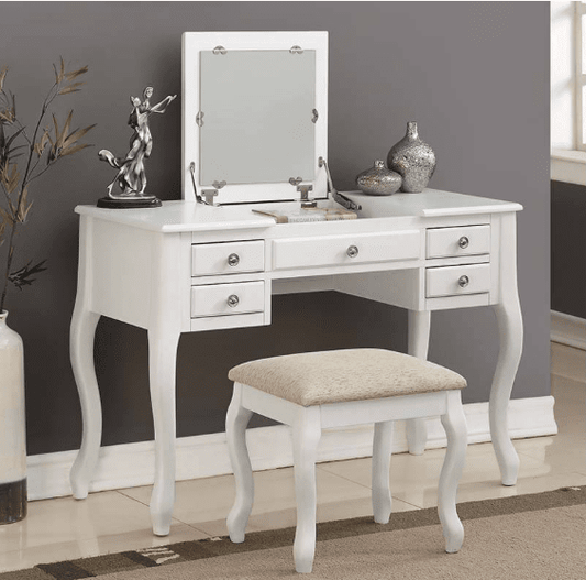 Katinson 2 Piece Vanity Set with Stool - White