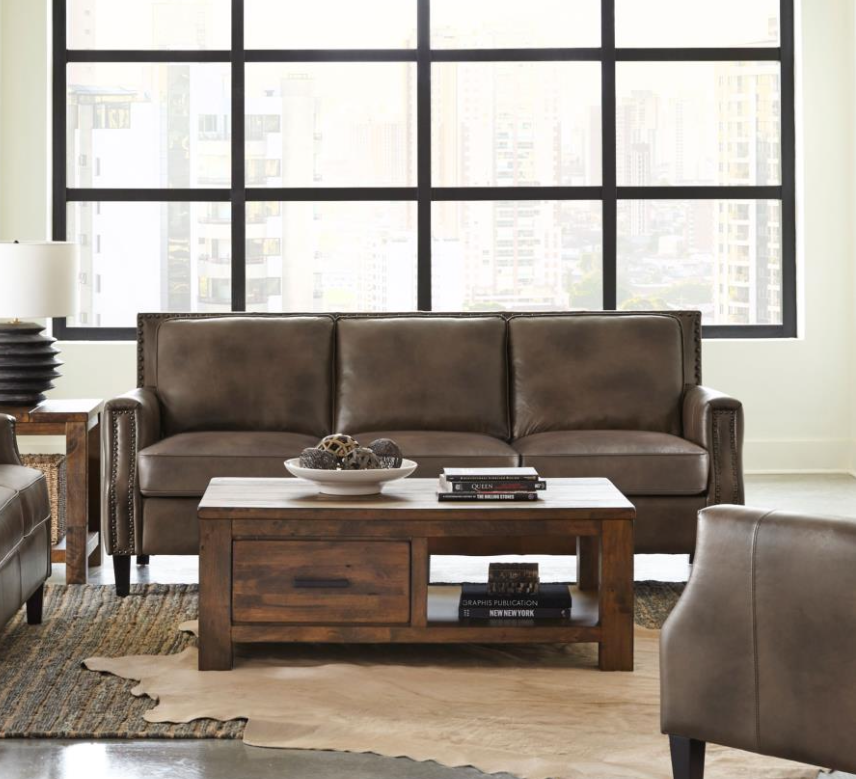 Leaton Mottled Top Grain Brown Leather Sofa & Loveseat Set