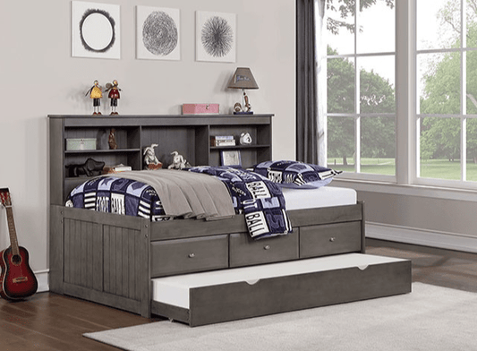 Tibalt Twin Bookcase Daybed with Trundle & Storage Drawers - Dark Gray