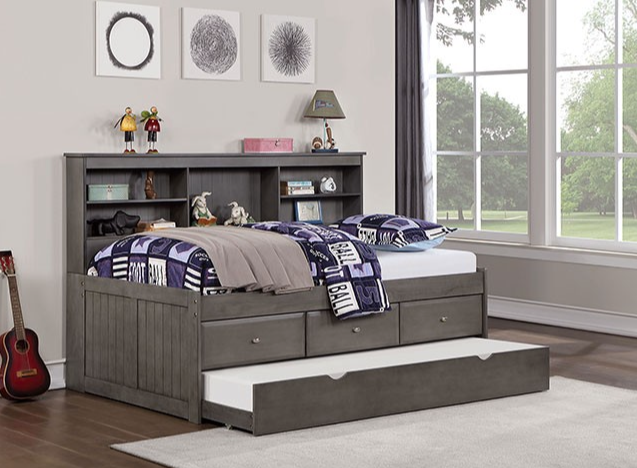 Tibalt Full Bookcase Daybed with Trundle & Storage Drawers - Dark Gray