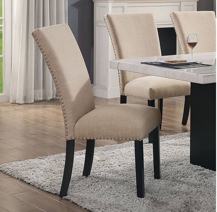 Kian Transitional Linen Dining Chair - Beige & Black Set of 2