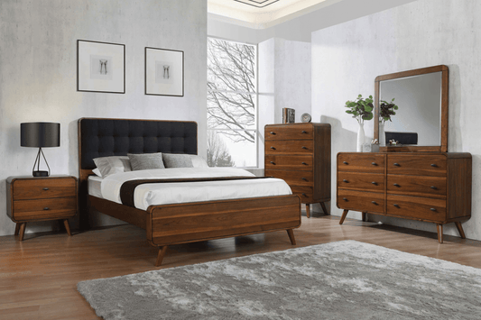 Milton Queen Bedroom Set With Upholstered Tufted Headboard - Dark Walnut