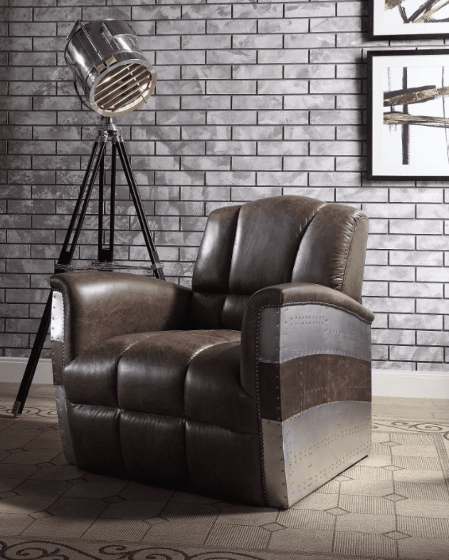 ACME Brancaster Club Chair - 59716 - Retro Brown Top Grain Leather & Aluminum