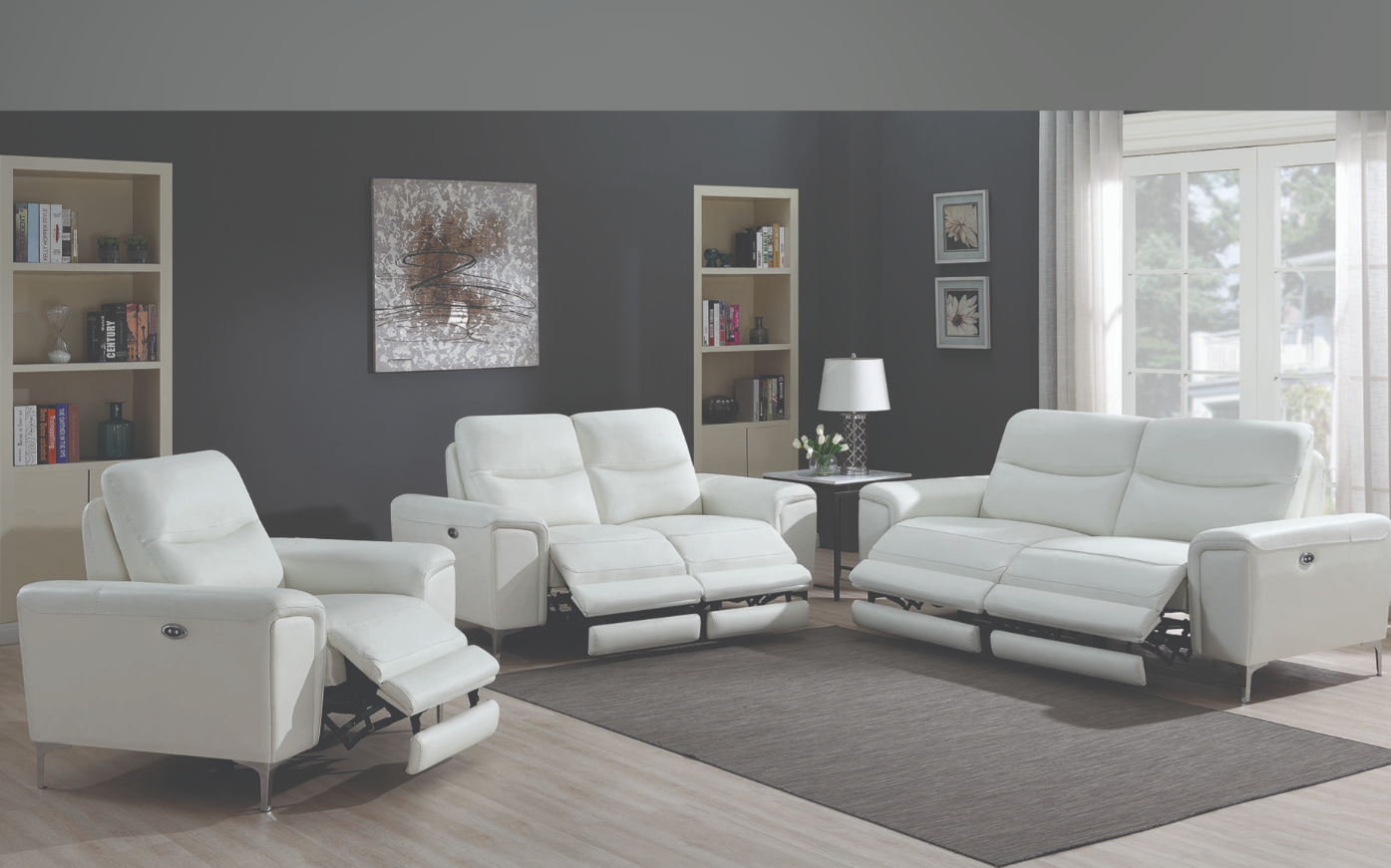 Phebe White Top Grain Leather Power Reclining Sofa & Loveseat Set