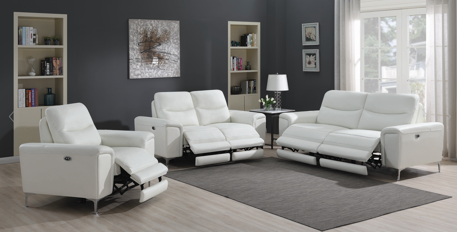 Phebe White Top Grain Leather Power Reclining Sofa & Loveseat Set