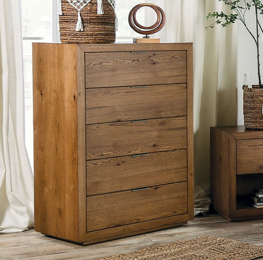 Leirvik Transitional Solid Wood Chest - Light Walnut