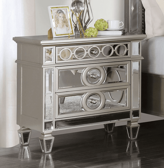 Marseille 3-Drawer Glam Nightstand - Mirror & Champagne