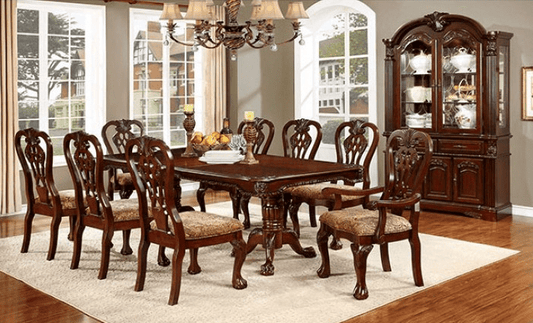 Elana 9-Piece Traditional Double Pedestal Dining Set - Brown Cherry