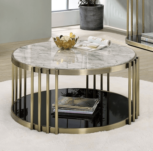 Ofelia Faux Marble Top Glam Coffee Table - Antique Brass / Black