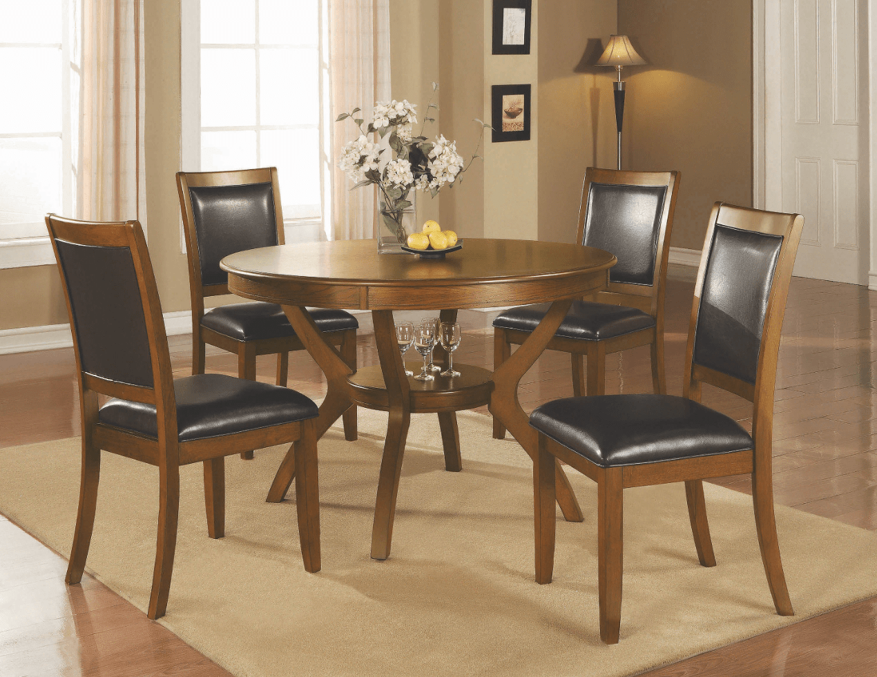 Doray 5 Piece Round Deep Brown Finish Dining Set