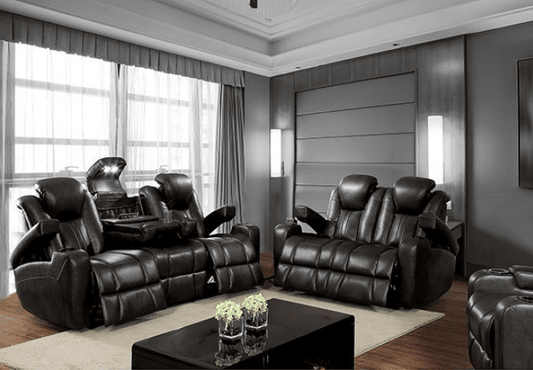 Zaurak Power Theater Sofa & Loveseat Set - Dark Gray Leatherette