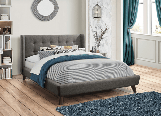 Carrington Mid-Century Modern Button Tufted King Bed Grey