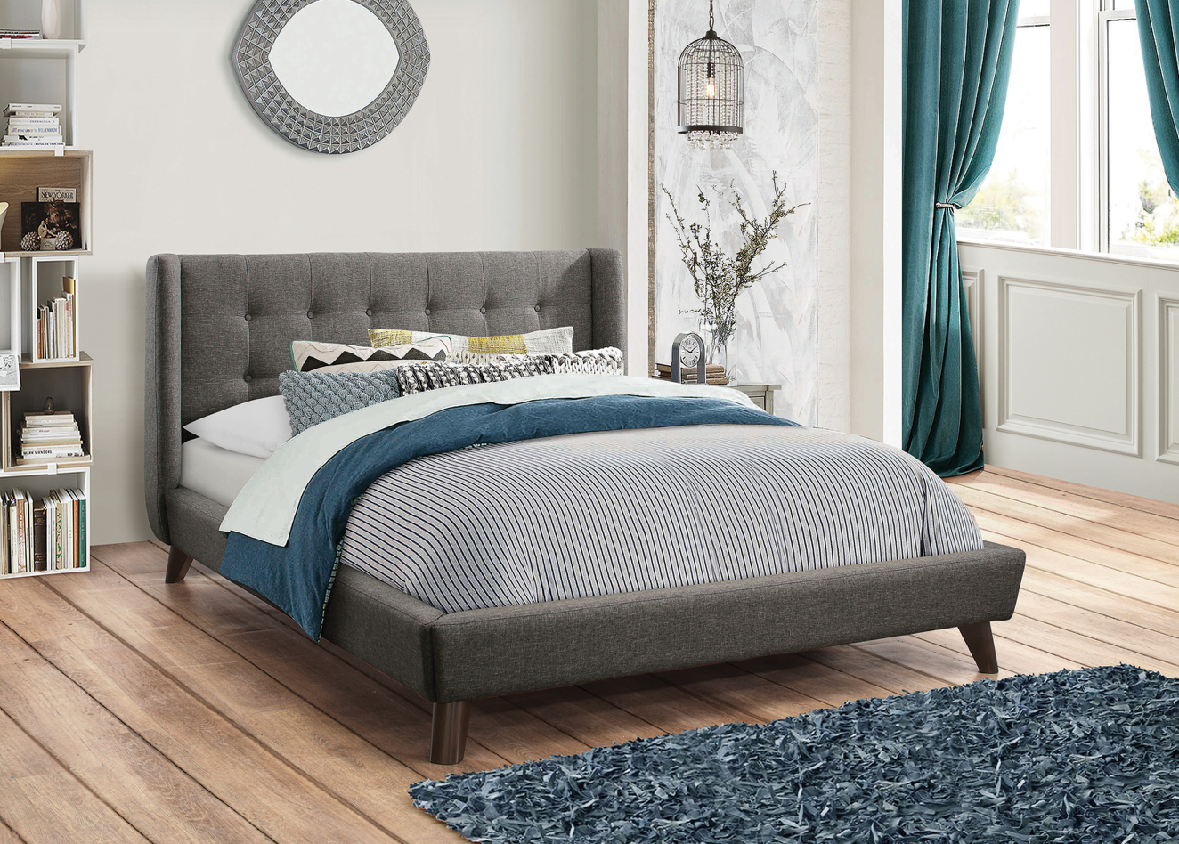 Carrington Mid-Century Modern Button Tufted Full Bed Grey