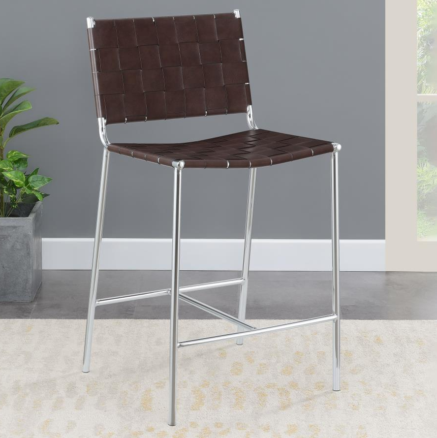 Adelaide Upholstered Counter Height Stool With Open Back Brown And Chrome