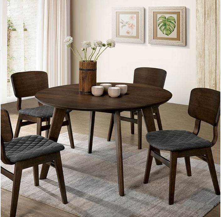 Shayna Mid-Century Modern Round Dining Set - Walnut