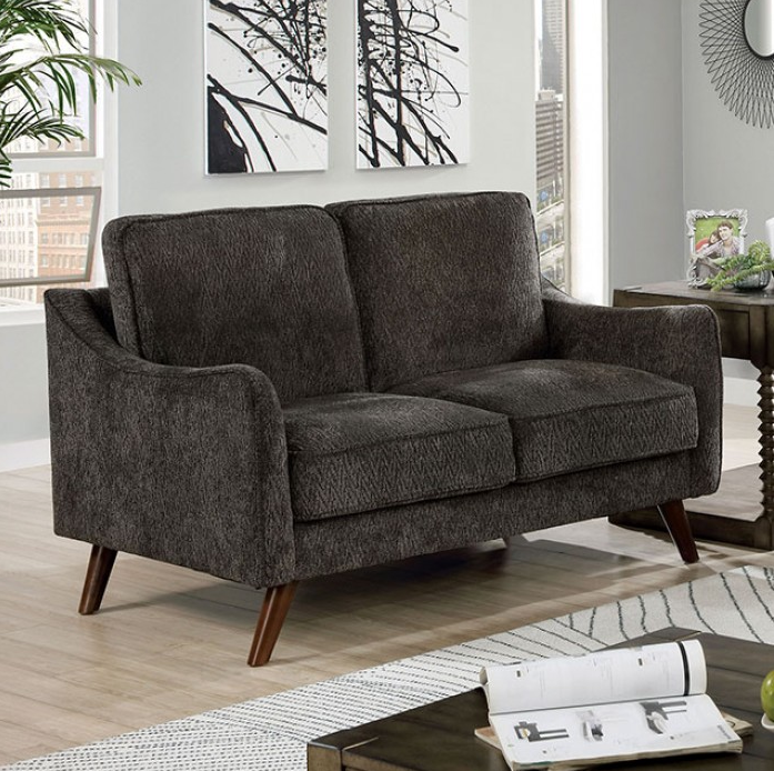 Maxime Mid-Century Modern Sofa & Loveseat in Dark Gray