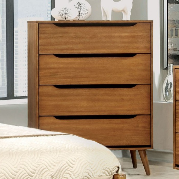 Lennart Oak Finish Mid-Century Modern 4 Drawer Chest