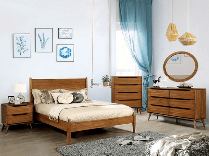 Lennart II Oak Finish Mid-Century Modern Full Platform Bed