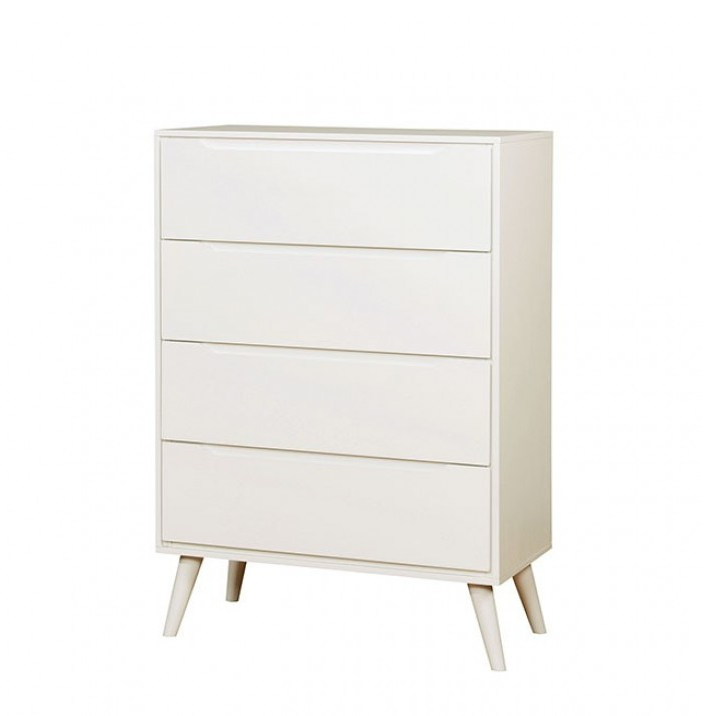 Lennart White Finish Mid-Century Modern 4 Drawer Chest