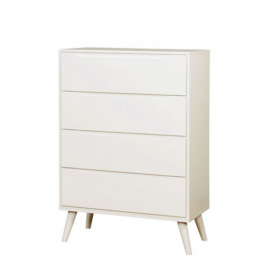 Lennart White Finish Mid-Century Modern 4 Drawer Chest