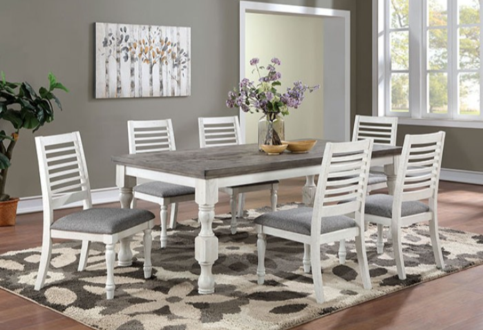 Calabria Rustic Farmhouse Dining Set - Antique White & Gray