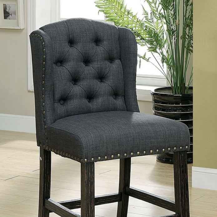 Sania Linen Wingback Counter Height Chair Set of 2 - Gray & Antique Black