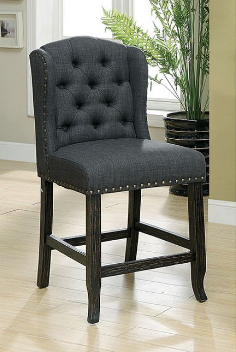 Sania Linen Wingback Counter Height Chair Set of 2 - Gray & Antique Black