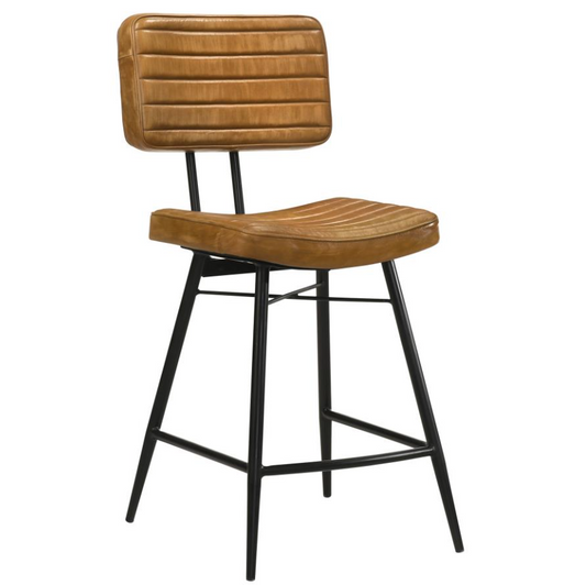 Partridge Leather Counter Height Stool in Camel- Set of 2 Chairs