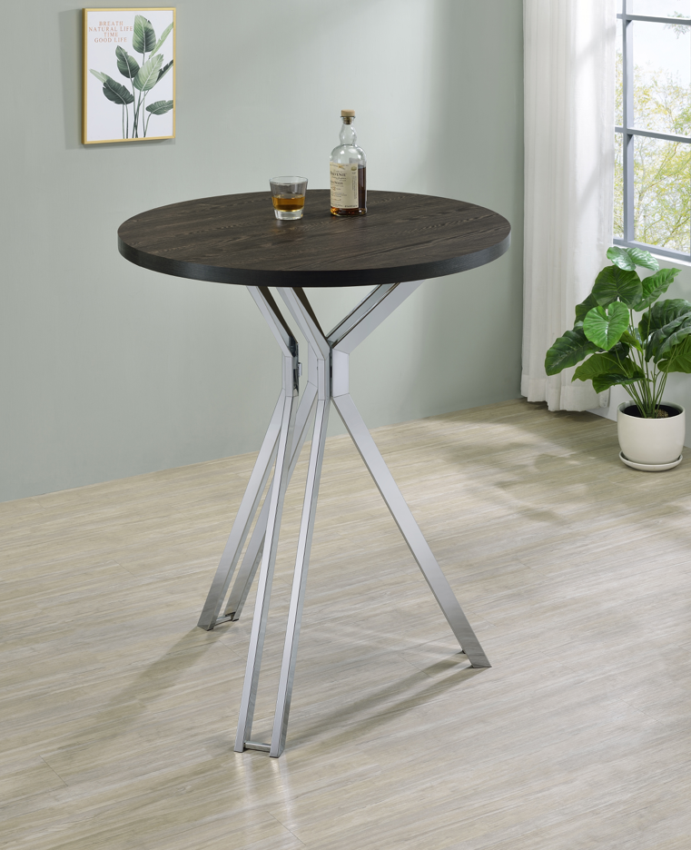 Edgerton Round Wood Top Bar Table Dark Oak And Chrome