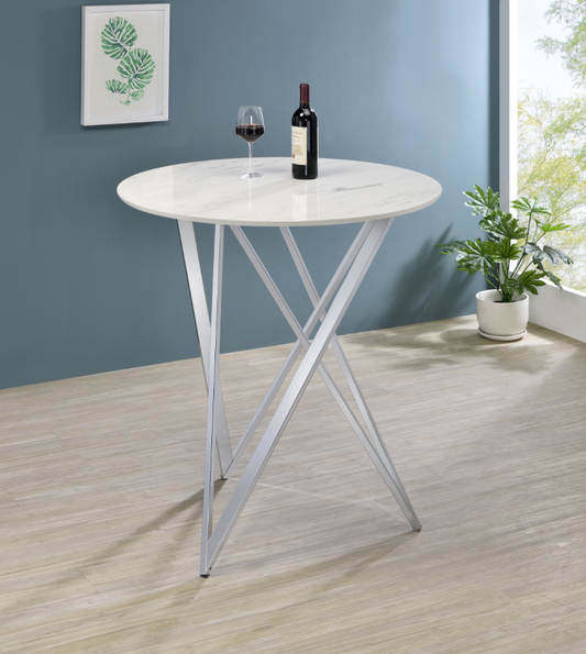 Bexter Faux Marble Round Top Bar Table White And Chrome