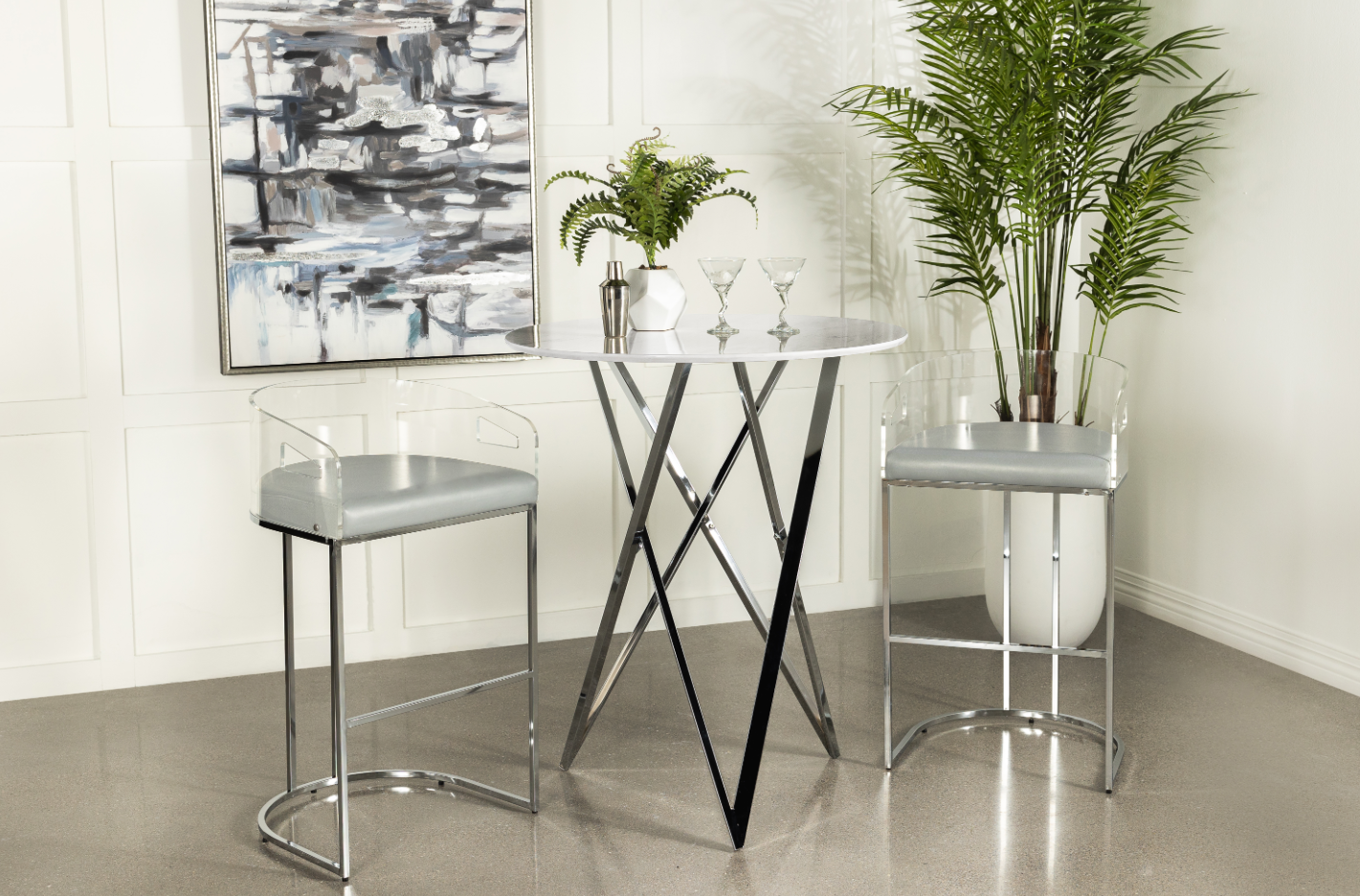 Bexter Faux Marble Round Top Bar Table White And Chrome