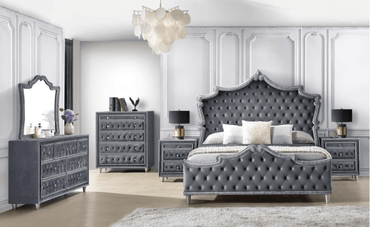 Antonella Upholstered Tufted Eastern King Bedroom Set - Gray