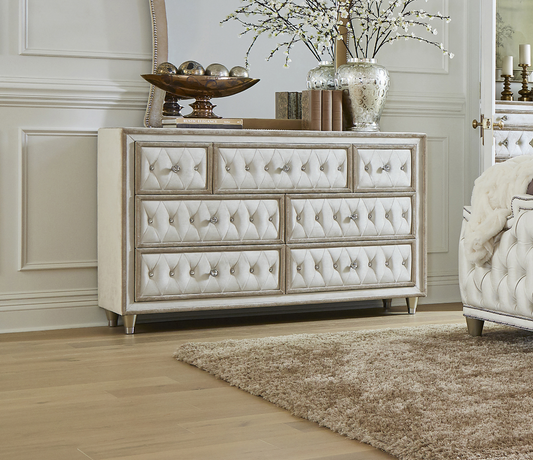 Antonella 7-Drawer Upholstered Dresser Ivory And Camel