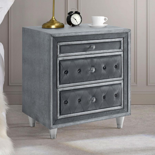 Antonella 3-Drawer Upholstered Nightstand - Gray